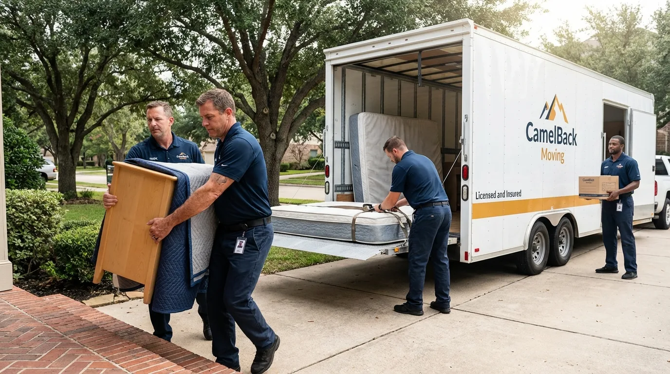 Crew loading residential truck for cross-state move from Nisswa, MN